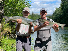 Lachse angeln in Norwegen, mittlerer Fluss, Meerforelle mit Blinker