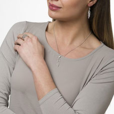 Schmuck-Set Feder-Motiv mit Ring, Kette, Ohrhänger