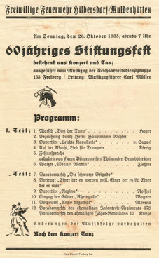 Programm des 60-jährigen Stiftungsfest am 20.10.1935