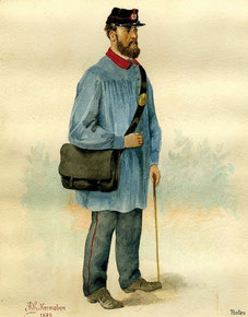 Le Facteur rural en 1889. Aquarelle de Kermabon. Musée de La Poste