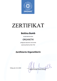Zertifikat Organetikerin