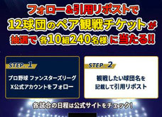 スポーツ懸賞 - プロ野球ファンスターズリーグ プロ野球観戦チケット プレゼント
