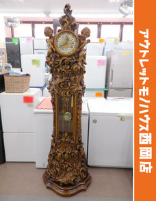 西岡店 高さ202cm イタリア製 ホールクロック ロココ様式 置き時計 重錘式 分銅式 柱時計 天使 細密彫刻 中古