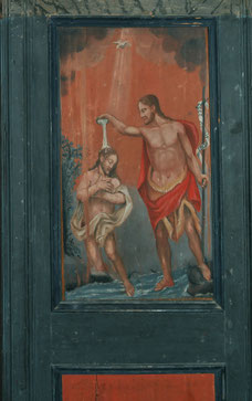Pioggiola - Fonts baptismaux dans un montant de l'orgue