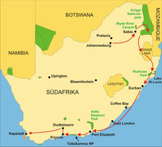 Karte Südafrika Kleingruppenreise 13 Tage