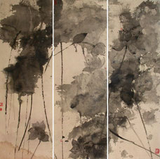 午后 AFTERNOON 120X120CM 纸本水墨与矿物色 INK & MINERAL COLOR ON PAPER 2006 (收藏于香港 COLLECTED IN HONG KONG)