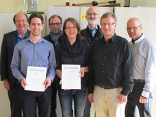 Vorn die glücklichen Gewinner Marco Amherd und Judith Moor neben dem Juryvorsitzenden Prof. Jörg-Peter Weigle (Hochschule für Musik Hanns Eisler Berlin)