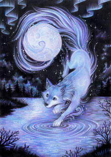 Kunstdruck, Fantasy, Tiere, Illustration, Blumen, Aquarell