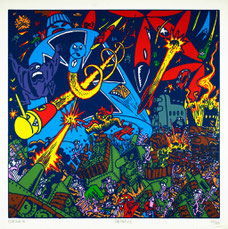 Hervé Di Rosa, Bataille, 1986, sérigraphie, collection artothèque du musée des beaux-arts de Brest. © ADAGP, Paris 2015.