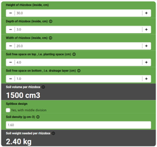 VSI Rhizobox configurator to calculate soil volume and weight