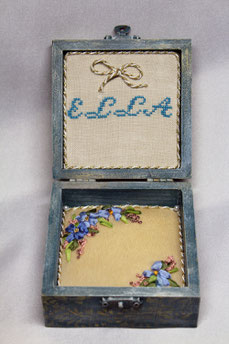 Dècoupage Geschenkschatulle Holzkästchen Schmuck Geschenk Vintage Hochzeit Geburtstag Stickerei