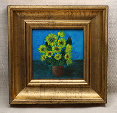 "Sonnenblumen" acrylic painting on canvas panel with golden frame