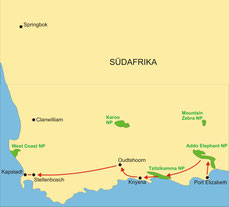 Karte Südafrika Kleingruppenreise 9 Tage Gartenroute