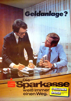 Geldanlage? 5 Millionen Sparer vertrauen uns. Die Sparkasse weiß immer einen Weg (Plakat Din A4 um 1975/77).