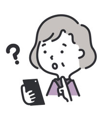 スマートフォンを手に悩む中年女性のイラスト