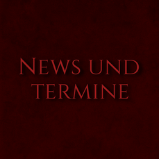 Textgrafik mit "News und Termine" auf rotem Fantasy-Hintergrund – aktuelle Informationen zu Eva von Kalms Projekten und Veranstaltungen.