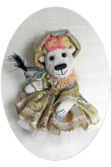 Teddybär "Belle aus Venedig" handgemacht in exotische Kleid, Hut mit Karnevalsmaske (Venedig). Eigenes Design & Schnitt.