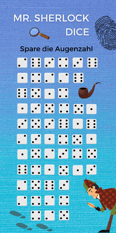 Mr. Sherlock Dice -kostenloses Sparspiel Template für die Umschlagmethode