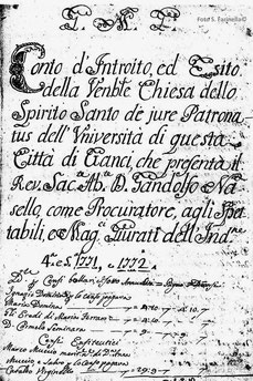 Frontespizio del Libro dei Conti della chiesa dello Spirito Santo, 1771/72 (foto S. Farinella©)