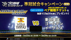 福岡無料招待 - 福岡ソフトバンクホークス ペア観戦チケット プレゼント