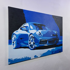 Kunstwerk "BLUE DREAM", blauer Porsche, Künstler Martin Lingens