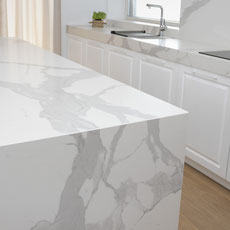 White porcelain countertop with grey veins