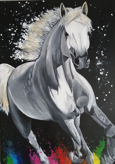 peinture acrylique tableau cheval blanc
