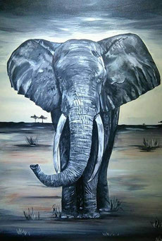 tableau acrylique peinture portrait éléphant d'afrique
