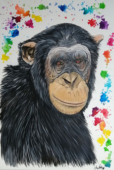 tableau acrylique peinture portrait chimpanze
