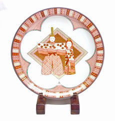 九谷焼 飾り皿 インテリア 作家物 赤絵細描立雛文 雛人形