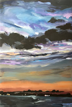 Sonnenuntergang, Polarlicht, Ostsee, Binnensee, Abendstimmung, Kunst, Malerei,