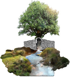 De l'eau douce de l'ile El Hiero avec son arbre fontaine et la source d'eau druidique de Bernos dans le médoc donnent une oeuvre d'art contemporain sur  un sanctuaire de source