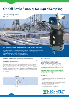 Liquid sampling on-off valve - On-off liquid sampler, biofuel sampler, SAF sampler, Mechatest bottle sampler MBS-A1 - closed sampling Hydrocarbon liquids - Dopak DPM