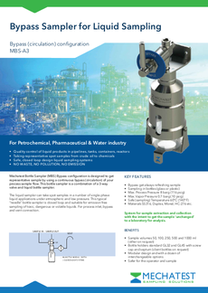 Liquid sampling - Bypass liquid sampler - Liquid Sampler Bypass configuration - Mechatest Bottle Sampler type MBS-A3 - closed sampling Hydrocarbon liquids - Dopak DPM