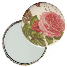 Taschenspiegel, Handspiegel, Button,59 mm,Florentiner Papier ,Rosenkomposition, rosa Rose 