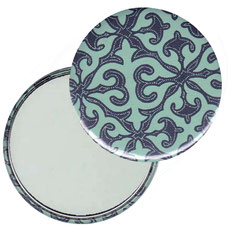 Taschenspiegel, Handspiegel, Button,59 mm,Baumwoll Papier,Barockmuster dunkelblau türkis 