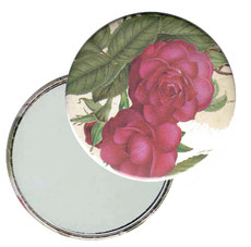 Taschenspiegel, Handspiegel, Button,59 mm,Florentiner Papier ,Rosenkomposition, rote Rose 