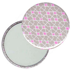 Taschenspiegel, Handspiegel, Button,59 mm,Baumwoll Papier, Muster grau rosa 