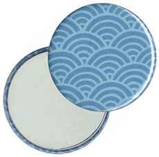 Taschenspiegel, Handspiegel, Button,59 mm,Chiyogami Yuzen Papier,Halbkreise hellblau