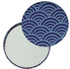 Taschenspiegel, Handspiegel, Button,59 mm,Chiyogami Yuzen Papier,Halbkreise dunkelblau 