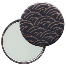 Taschenspiegel, Handspiegel, Button,59 mm,Baumwoll Papier, Wellen bronze auf schwarz 