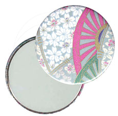 Taschenspiegel, Handspiegel, Button,59 mm,Chiyogami Yuzen Papier,Fächer 