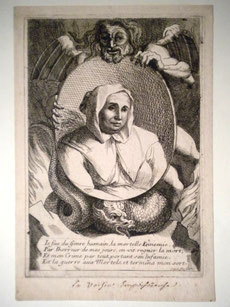 Catherine de Médicis consultait les voyantes et Nostradamus - Estampe tirée du Mercure galant, XVIIe siècle