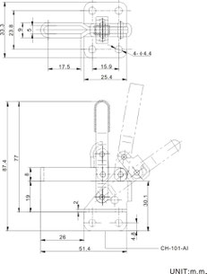 ZeichnungSenkrechtspanner Vertikalspanner mit waagrechtem Fuß CH-101-A CH-101-AI