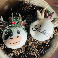 Druckatelier46 - Christbaumkugeln mit Namen Kuh weiss