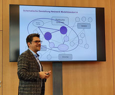 Prof. Dr. Michael Vilain (IZGS der EHD) stellt beim Kongress "Warum Netzwerkforschung?" Analysemethoden zur Identifikation von lokalen Engagementnetzwerken im ländlichen Raum vor. | Foto: IZGS