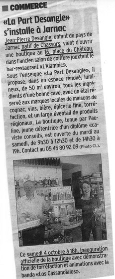 Article Charente Libre du 2 octobre 2014