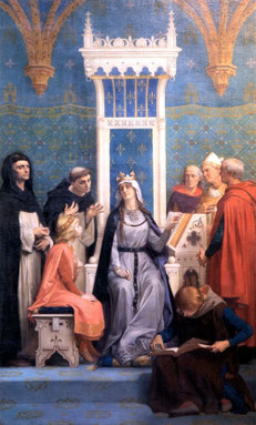 L'éducation de Louis IX sous l'autorité de sa mère Blanche de Castille, fresque de Cabanel, au Panthéon - Paris (1877)
