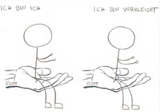 Strichmaxerln auf Händen sitzend