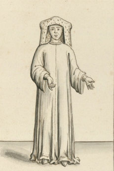 Chanoine capitulaire coiffé de l'aumusse - Dessin de 1411 (BNF).